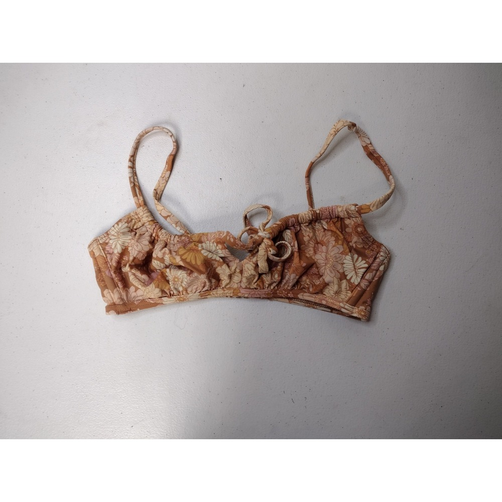 Xhilaration Womens Small Floral Bralette Bikini Top Terracotta Orange Boho Retro